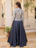 Navy Blue Chinon Koti Style Lehenga Choli